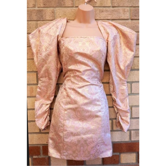 Rose gold paisley puff long sleeve PrettyLittleThing party mini dress - Picture 1 of 5